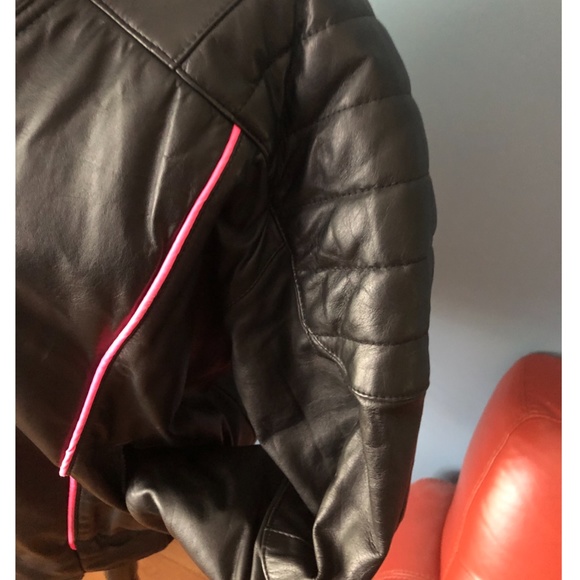 Vintage Choko black and pink real leather moto bomber jacket made in Canada EUC - Picture 4 of 15